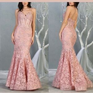 Elegant Pink Lace Evening Gown